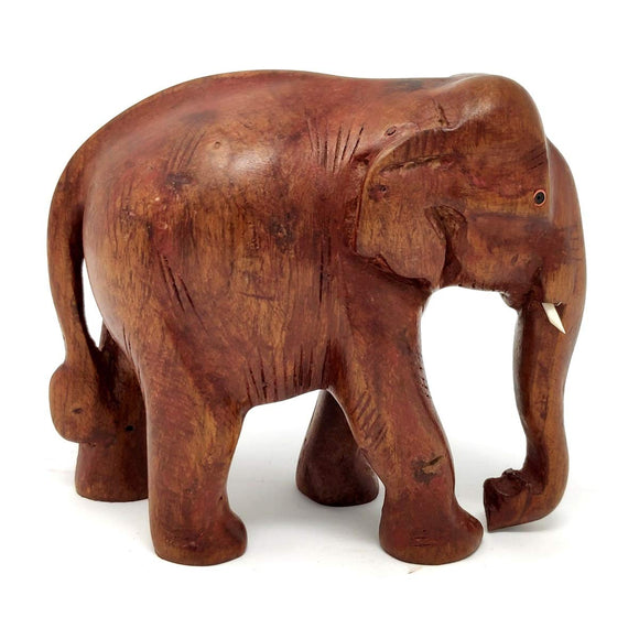Sahya Dale Wooden Elephant Statue- Hand Made Rose Wood 14cm x 13cm (5inch)