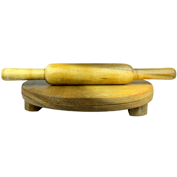 Sahya Dale Wooden Chapati Board and Roller Set- Wooden Rolling Pin & Round Board- Big Size 28cm Board and 35cm Roller