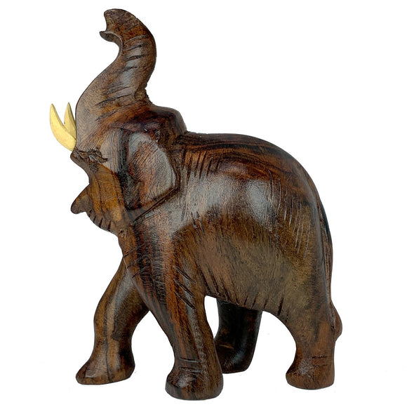 Sahya Dale Wooden Elephant Statue Trunk Up- Hand Made- Rose Wood 9 x 13cm
